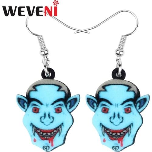 WEVENI Acrylic Halloween Anime Blood Demon Zombie Earrings Drop Dangle Cartoon Jewelry Lady Girl Party Gift Decoration Accessory