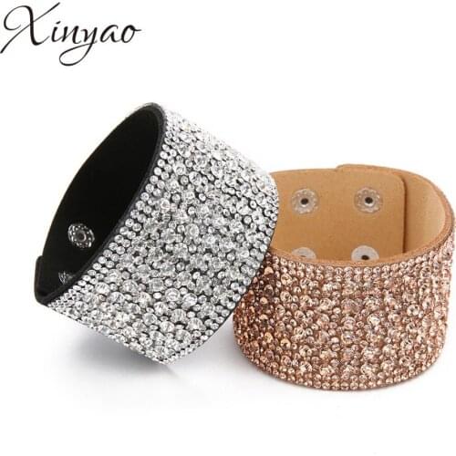 XINYAO Rhinestones Wide Cuff Bracelets&Bangles Women Girls Handmade Men Charms Bracelet Wristband Party Jewelry Gift
