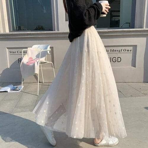 Spring Velvet Tulle Long Skirt Women Drape Fairy Mesh Skirt Woman Slim High Waist A-line Pleated Skirt Woman