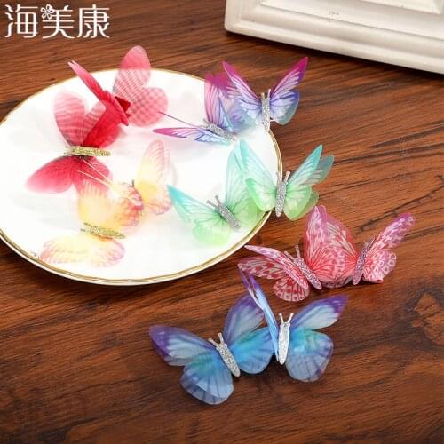 Haimeikang Beautiful Aurora Rainbow Butterfly Hair Clip Tulle Wings Stereo Butterfly Hairpin Girls Hair Accessories Internet Pop