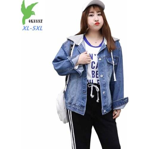 New Large size XL-5XL Denim jacket women 2019 Spring autumn Hooded Can be removed Windbreaker female Casual tops jeans coats G38