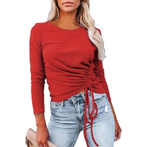 Womens Top Spring Autumn T-Shirts Shrinkage Drawstring Long Sleeve T-Shirts Womens Clothing 2021 Y2K Ropa Mujer Kawaii Tops