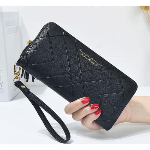 Women Wallets Long Letter Printing Female Tassel Wristband Pu Leather Phone Bag Coin Purses Ladies Multi-card Holder