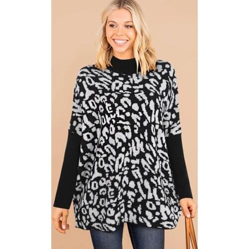 Women Loose Style Sweater Leopard Printed Half Turtleneck Long Sleeve Knitwear Jumpers Pullovers Tops Autumn Winter Female New