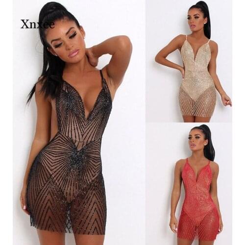 Deep V-Neck Backless Sling Perspective Dress Women Sexy Geometric Stripes Bodycon Summer Elegant Nightclub Party Dresses Clothes