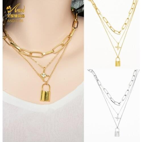 2021 Vintage Multilayer Necklace Jewellery Crosses For Women Lock Charms Pendants Chains Choker Gold Plated Jewelry Party Gift