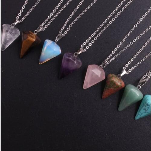 Balancing Reiki Charms Jewelry Pendants 24pcs/lot Natural Stone Quartz Crystal Pendant Necklace Faceted Pendulum Free Shipping
