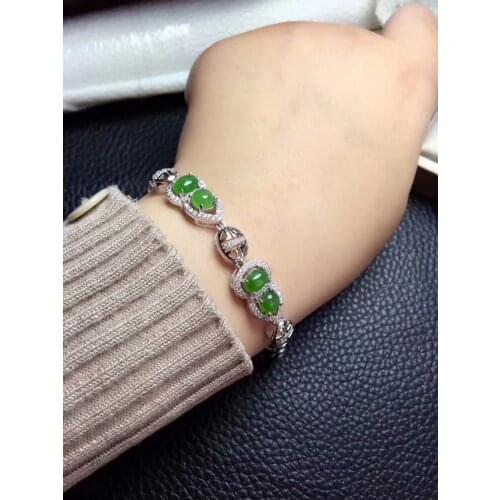 925 sterling silver inlaid with natural green jasper gem bracelet fashion woman girl style party gift everywhere