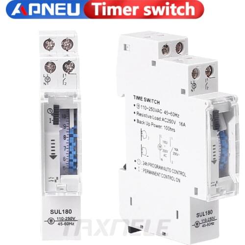 DIN Rail SUL180 Time Switch Mechanical Timer Switch 24 Hours Programmable Timer 16A Time Switch