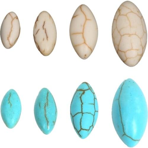 Smooth Natural Size 5x10mm/6x12mm/7x14mm/9x17mm Horse Eye-Shaped Stone Blue/White Turquoises Flat Back Cabochons Jewelry Beads