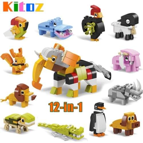 12-in-1 Animal Kingdom Building Block Brick Set Elephant Lion Compatible with Kid Educational Toy for Children Boy Girl