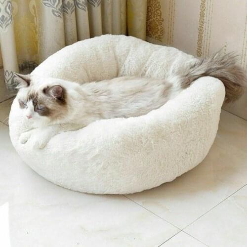 Round Cat Bed Super Soft Long Plush Cat Bed House Pet Dog Bed For Small Dog Cats Winter Warm Deep Sleeping Bed Puppy Cushion Mat
