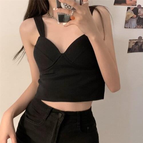 Hzirip Summer New Fashion All-Match V-Neck Sexy Ladies 2021 Hot Korean Solid Color Thin Gathered Sleeveless Women Crop Top