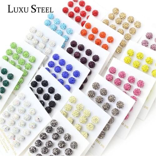 LUXUSTEEL 10pairs/lot 8mm New Fashion White Red Blue Beads Crystal Anti-allergic Stud Earrings For Women Gift