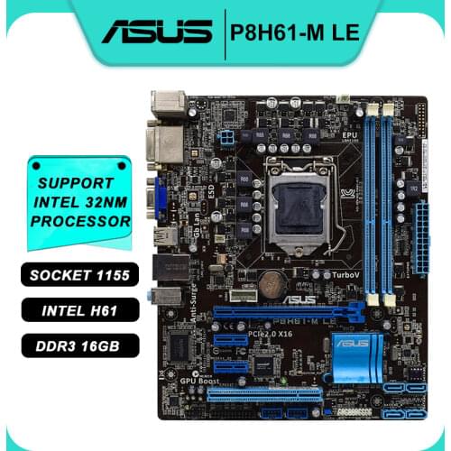ASUS P8H61-M LE Original ASUS P8 H61 M PC Motherboard LGA 1155 Socket uATX DDR3 DVI VGA 16GB Used Desktop PC Mainboard