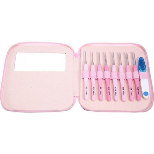 8 Sizes Gradient Pink Smooth Needles Plastic Crochet Hook Set Soft Ergonomic Grip 2.5-8.0mm for DIY Weaving Knitting Sewing Tool