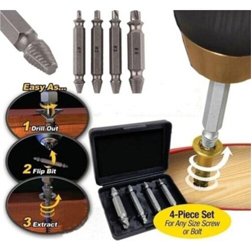 JETTING 4Pcs Screw Extractor Drill Bits Guide Set Broken Damaged Bolt Remover Double Ended Damaged Screw Extractor 1# 2# 3# 4