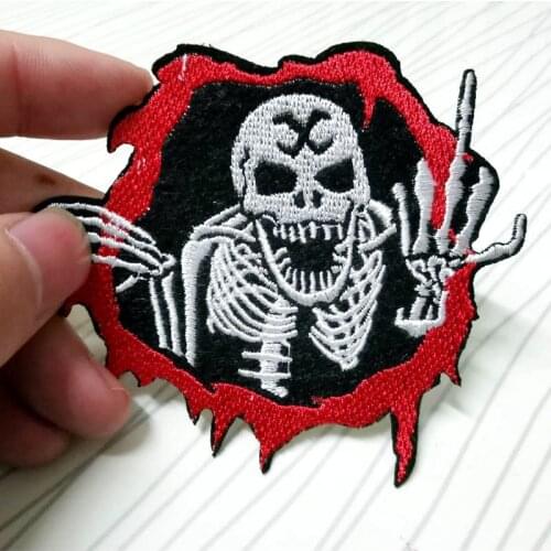 DIY Cartoon Skull Patches Embroidery Stripe Iron On Patch For Cloth Hippie Rock Badge For Jacket Punk Biker Clothes Applique