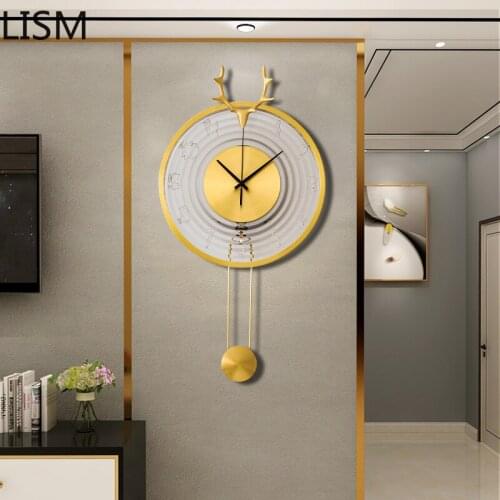 Nordic Pure Copper Deer Head Modern Wall Clock Simple Living Room Silent Fashion Creative Light Luxury Reloj Pared Decorativo