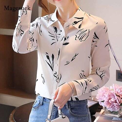2020 Women New Autumn Printed Long-Sleeve Shirt Women Button Cardigan Female Tops Office Lady Plus Size Chiffon Blouses 10931