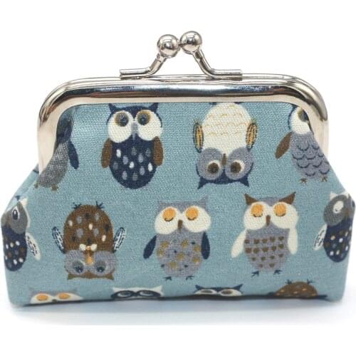 2020 New Women Coin Purse Owl Printing Lady Change Purse Cotton Coin Wallet Female Money Bag Mini Cotton Fabric Purse