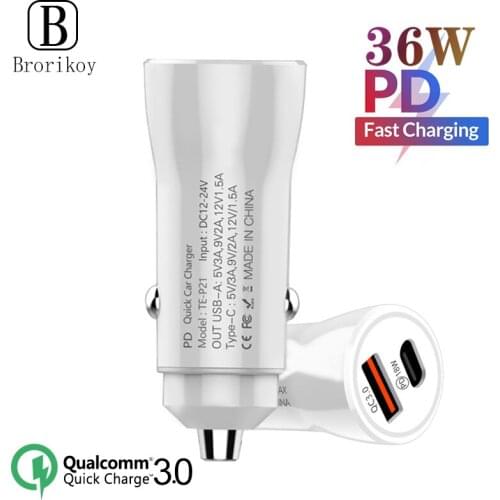 QC3.0 Quick PD 18W Car Charge With Type-C Fast Charge for Samsung iPhone Huawei Xiaomi 2USB Car Cigarette lighter Charge Adapter