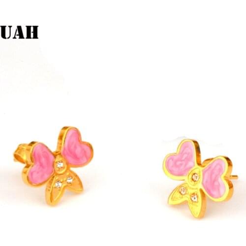 UAH Romantic Pink Butterfly Earrings for Women Tiny Smooth and Scrub Butterfly Stainless Steel Cartoon Stud Earrings Gifts