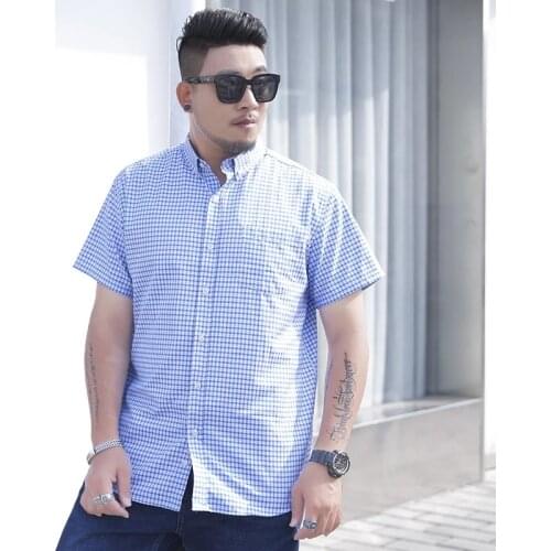 Summer 10XL 12XL 11XL Large Size Men plaid Shirt short Sleeve high street cotton casual oversize pockets cow boy loose Shirt 54
