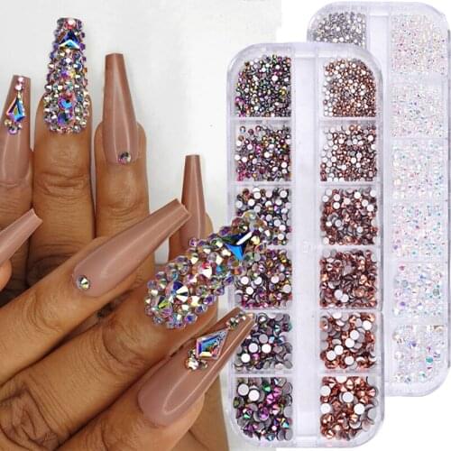 Rhinestone Nail Art Decoration 3D AB Color Crystal Glitter Gem Diamond Multi-size Manicure Strass DIY Nails Accessory Tools