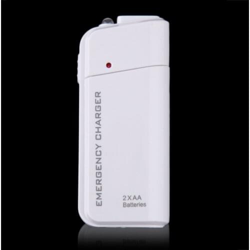 Universal Portable USB Emergency 2 AA Battery Extender Charger Power Bank Supply Box For iPhone Mobile Phone MP3 MP4 Black White