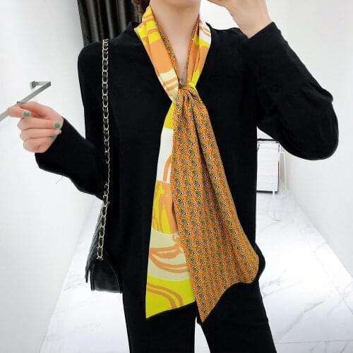 160*20cm New Geometric Striped Floral Print Twill Weave Silk Scarf Womens Long Scarves