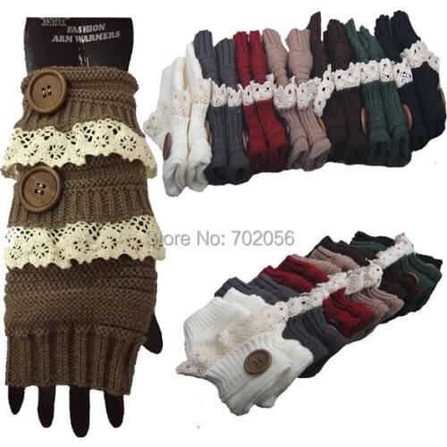 2016 Solid button Lace knitted Fingerless Gloves Ballet Dance button glove Fashion 8 colors #3745
