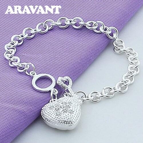 925 Silver Heart Key Bracelets For Women Wedding Silver Jewelry
