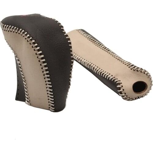 Genuine Cow Leather Car Gear Shift Collars Handbrake Cover Case for Toyota Land Cruiser 200 LC200 Fj200 2016-2020 Car Styling