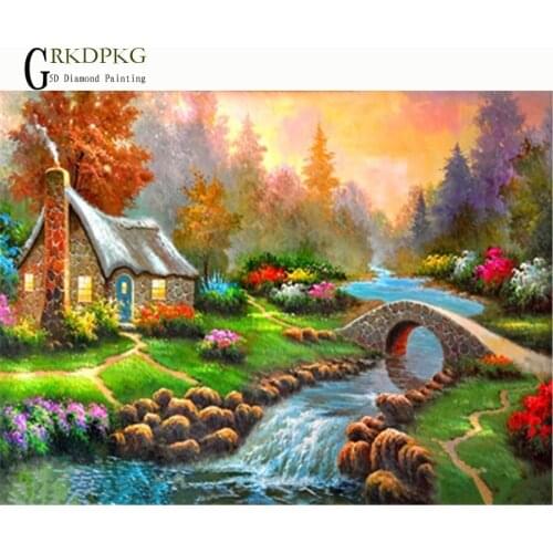 House, river. 5d DIY Diamond Embroidery Diamond Painting Cross Stitch Full Square Rhinestone Mosaic Unfinished Home Decoration