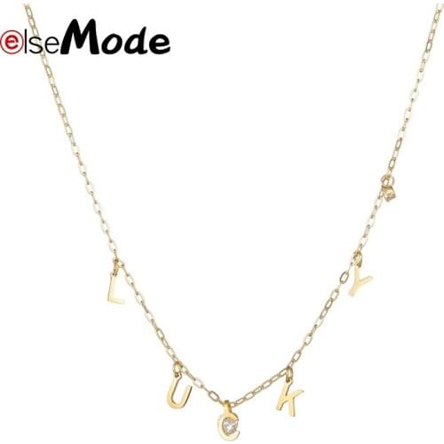 ELSEMODE Charms LUCKY Crystal Women Choker Necklace Gold Stainless Steel Letter Necklaces Jewelry For Best Friend Gift