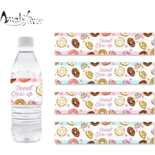Donut Theme Party Water Bottle Labels Donuts Tea Time Dessert Party Custom-made Wrappers Birthday Party Decoration Supplies