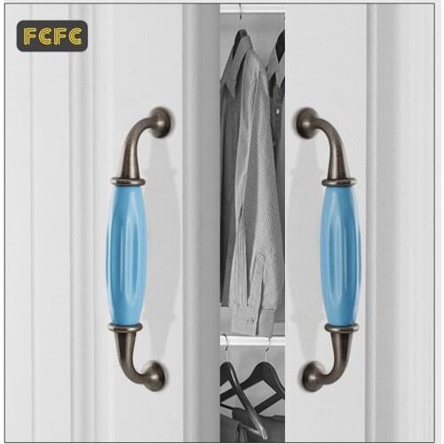 FCFC Kitchen Door Handle Cabinet Closet Pull Drawer Handle and Knob Furniture Shell Ceramic Handle and Pull Handle Blue