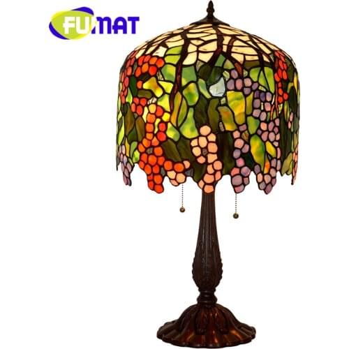 FUMAT European Retro style Luxury Living room Table Lamp Grape Color Glass Decoration long tubular round bedroom bedside Lamp