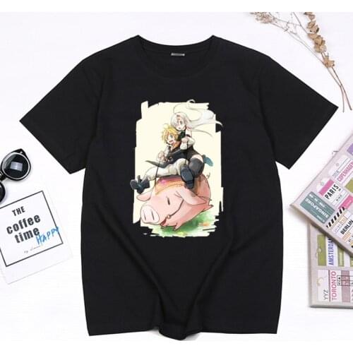 Seven Deadly Sins Anime Printed T-shirt Meliodas Elizabeth Liones Kawaii Graphic Couples Tops Summer Casual Hort-sleev Camisetas