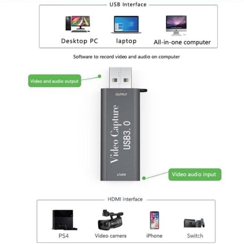 HDMI-compatible TO USB Video＆Audio Capture Card Support Windows Android and MacOS Comply With USB Audio UAC