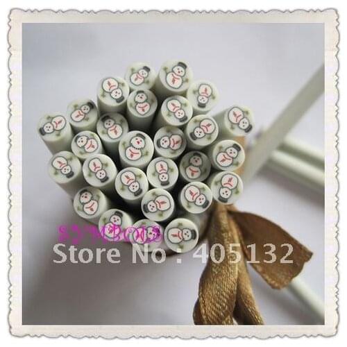 I-20 Free Shipping 100pcs 5mm Christams Snowman Shape Clay Cane Fancy Nail Art Polymer Clay Cane