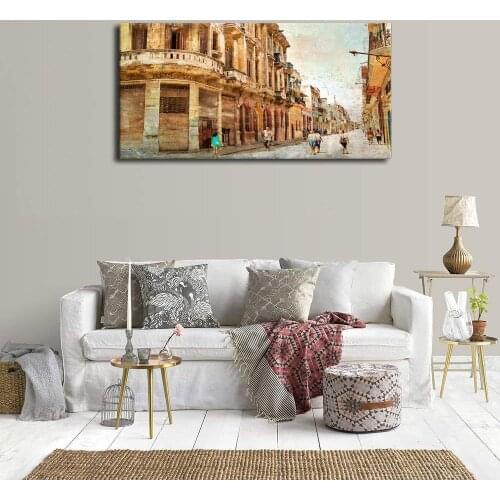 Canvas Wall Art Old Street Art Panoramic PaintingVintage Buildings Contemporary Picture for Home Office Wall Decor Drop shipping