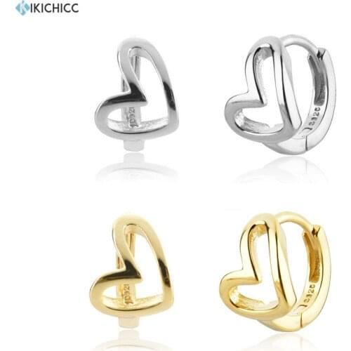 KIKICHICC New 925 Sterling Silver Gold Heart Hoops Huggies Women Fne Jewelry Clips Piercing Luxury Female Rock Punk Jewels