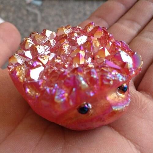 Natural Crystal Cluster Hedgehog Figurine Drusy Geode Aura Titanium Statue Healing Meditation Party Gifts Fengshui Decoration