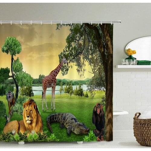 Creative Animal Print Tiger Lion Forest Shower Curtain Waterproof Bathroom Decoration Home Decoration