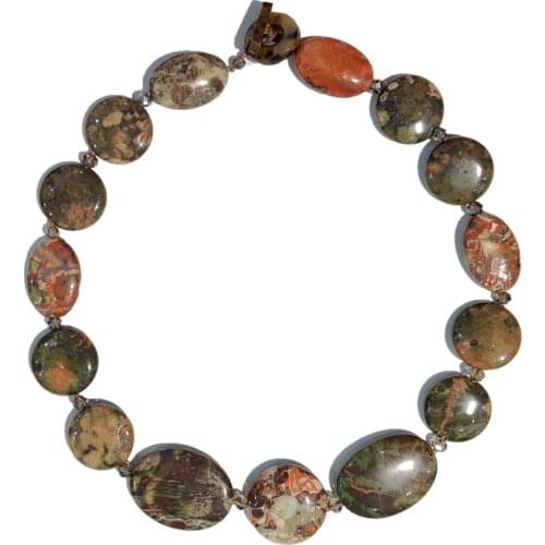 Lii Ji Fashion Stone Necklace Brown Jaspers Crystal Necklace 55cm Jades Toogle Clasp Women Nice Gift Jewelry