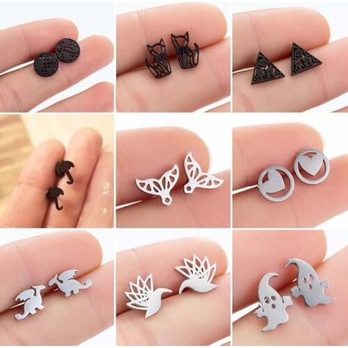 Fashion Statement Earrings For Women Vintage Geometric Round Triangle Love Heart Umbrella stud Earrings Kolczyki Female Jewelry