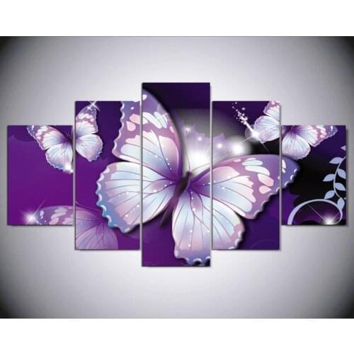 Hd Printed Modular Picture Large Canvas Painting For Bedroom Living Room Home Wall Art Decor 5 Panel Purple Butterflies