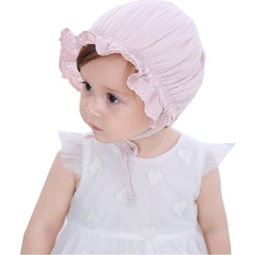 New Toddler Girl Hats Newborn Baby Lace Side Floral Vintage Hat Cotton Beanie Infant Props Cap Summer Bonnet Hat 0-12Y